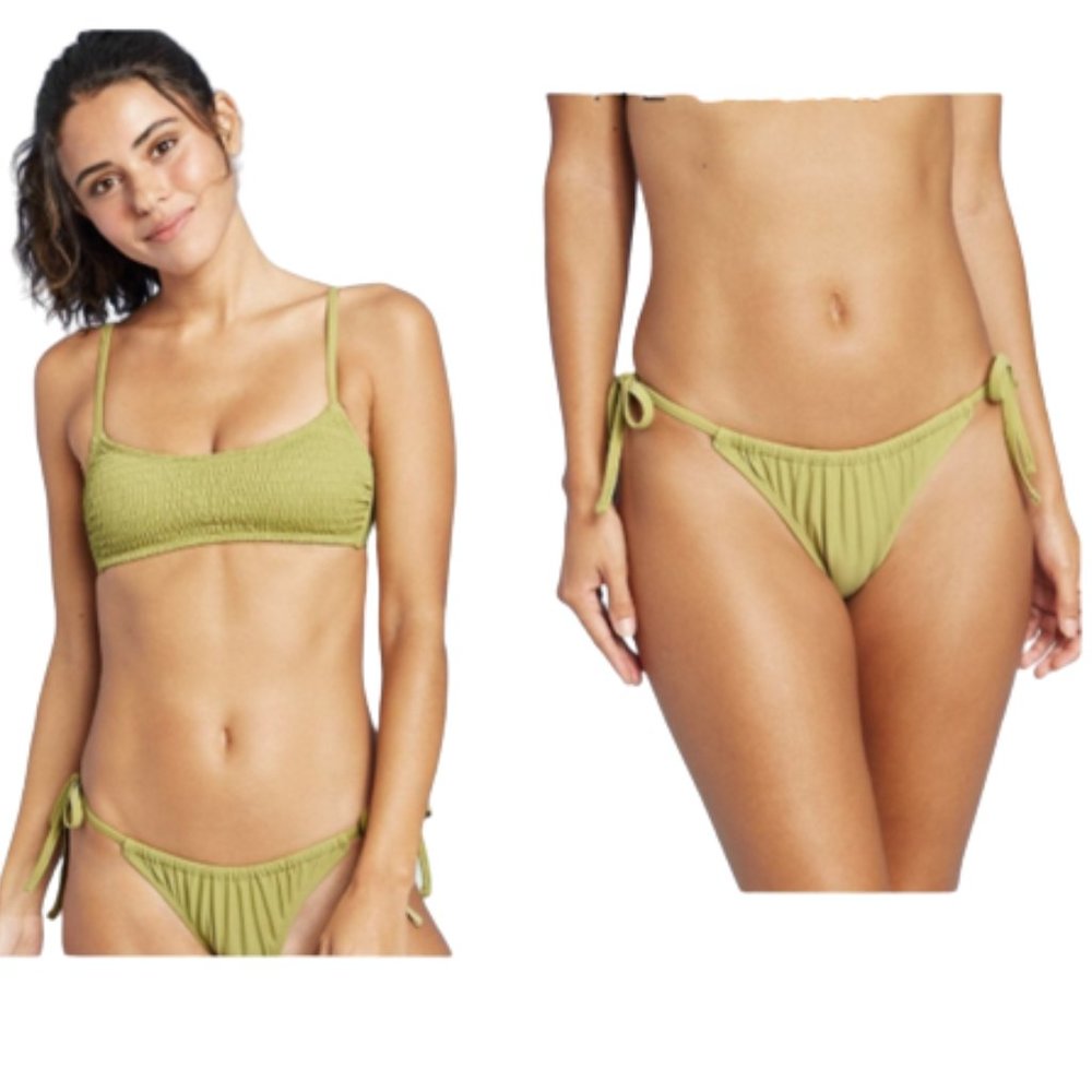 Xhilaration Olive Smocked High Leg Bikini S